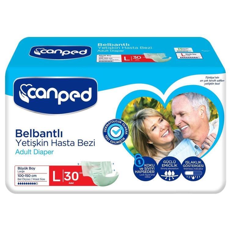 Canped Belbantlı Polietilen Büyük Boy L 30'lu Hasta Bezi - 1