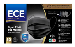 Ece 3 Katlı Siyah Cerrahi Maske Telli 50'li - 1