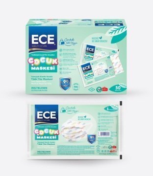 Ece Renkli Çocuk Meltblown 3 Katlı Maske (tekli kağıt ambalaj) 50li - Ece