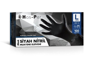 Has-Pet Siyah Nitril Muayene Eldiveni Large 100 Adet - Has-Pet
