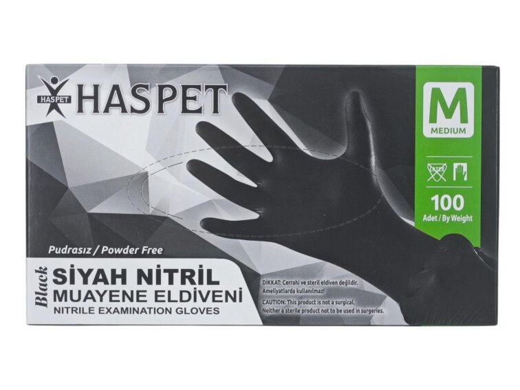 Haspet Pudrasız Nitril Muayene Eldiveni (M) - Siyah - 1