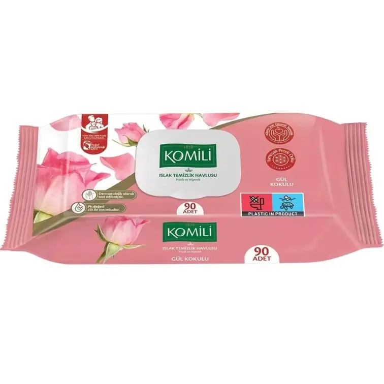 Komili Islak Havlu Mendil 90 Yaprak Gül Kokulu Pratik Kapaklı - 1