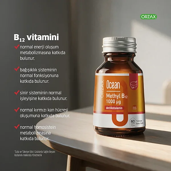 Orzax Ocean Methyl B12 Takviye Edici Gıda 60 Dilaltı Tablet - 3