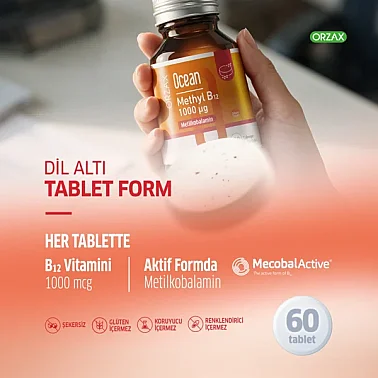 Orzax Ocean Methyl B12 Takviye Edici Gıda 60 Dilaltı Tablet - 4