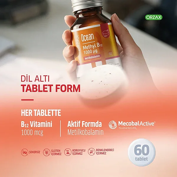 Orzax Ocean Methyl B12 Takviye Edici Gıda 60 Dilaltı Tablet - 4