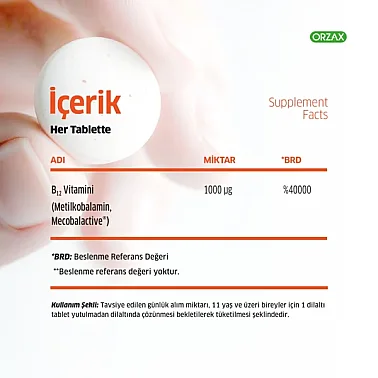 Orzax Ocean Methyl B12 Takviye Edici Gıda 60 Dilaltı Tablet - 2