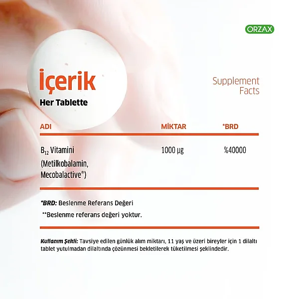 Orzax Ocean Methyl B12 Takviye Edici Gıda 60 Dilaltı Tablet - 2