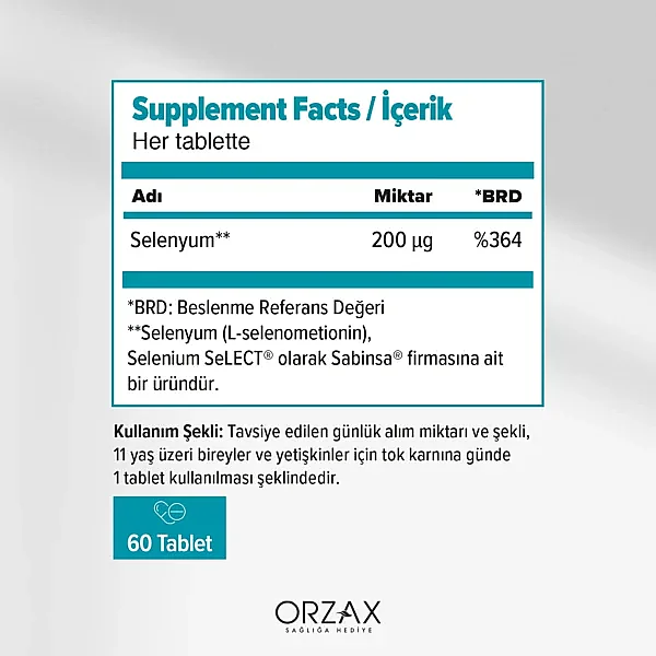 Orzax Ocean Selenyum 200 mcg Yüksek Doz 60 Tablet - 2