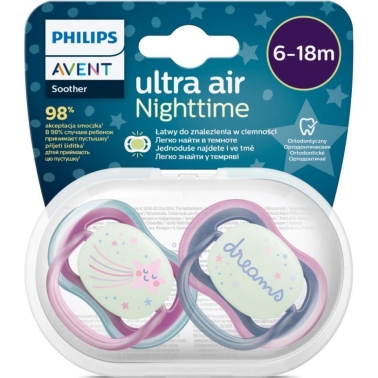 Philips Avent Ultra Air Night Karanlıkta Parlar Gece Emziği 6-18 ay Kız - Philips Avent