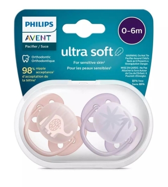 Philips Avent Ultra Soft Yumuşak 2li Emzik 0-6 Ay - Kız SCF091/09 - Philips Avent