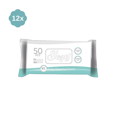 Sleepy Hassas Ciltlere Özel XL 50 Yaprak 12’li Paket Vücut Temizleme Mendili - sleepy