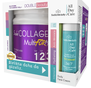 Suda Collagen Double Beauty (Multiform Kolajen 300 gr & Suda Beauty All Day Care Yüz Kremi 50ml) - Suda Collagen