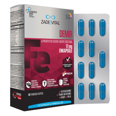 Zade Vital Demir Prebiyotik İçeren 30 Kapsül Takviye Edici Gıda - Zade Vital