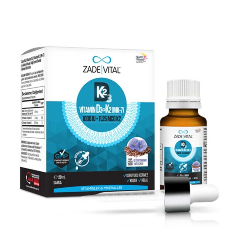 Zade Vital Vitamin D3+K2 1000 IU Damla 20 ml - 1